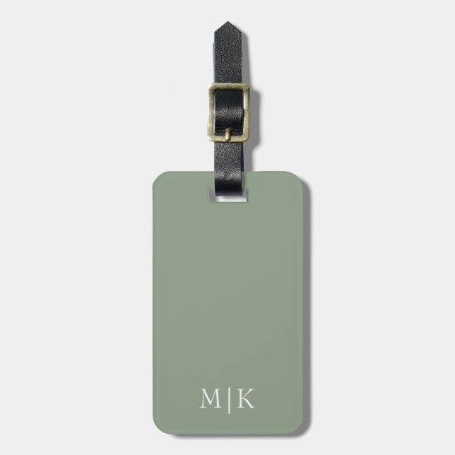 Sage Green and White | Modern Monogram Luggage Tag (Front Vertical)