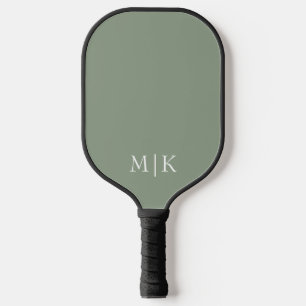 Sage Green and White Modern Monogram Pickleball Paddle