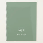 Sage Green and White | Modern Monogram Planner<br><div class="desc">This modern planner design features a light,  sage green background,  with your initials in bold white text for a look that is simple and elegant.</div>