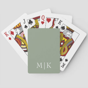 Sage Green and White Modern Monogram Playing Cards