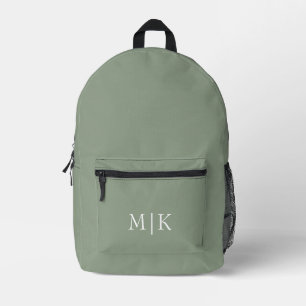 Sage Green and White   Modern Monogram Printed Backpack