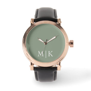 Sage Green and White   Modern Monogram Watch