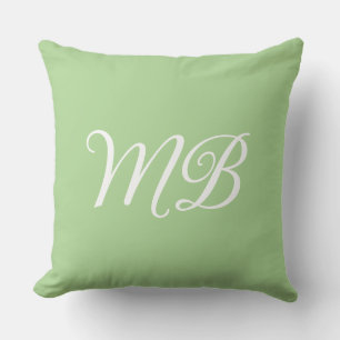 sage green and white monogram name initials cushion