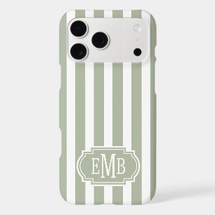 Sage Green and White Monogrammed Stripes