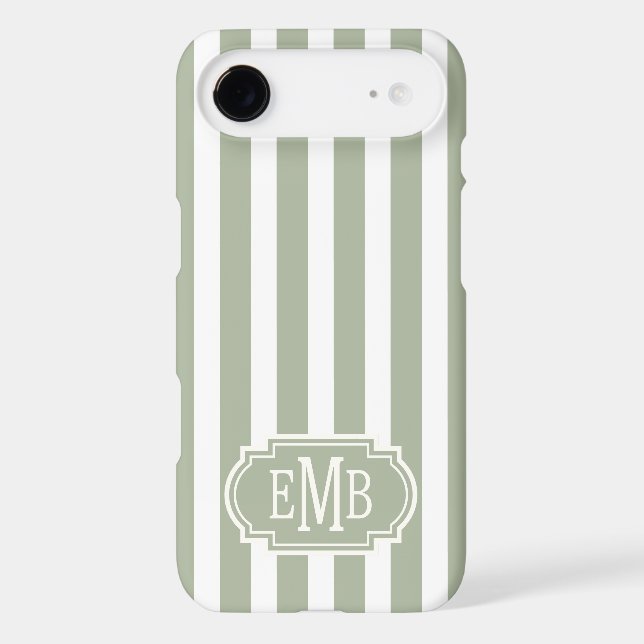 Sage Green and White Monogrammed Stripes (Back)