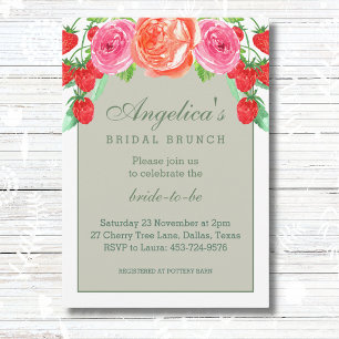 Sage Green and White Peach Peony Bridal Brunch Invitation