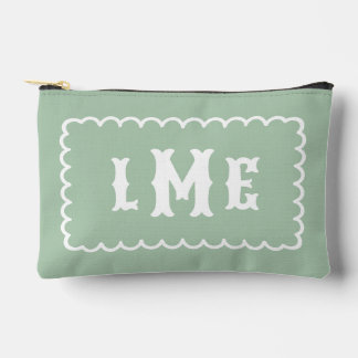 Sage Green and White Scalloped Monogram Accessory Pouch