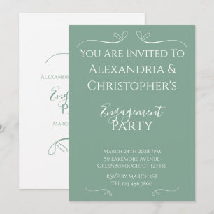 Sage Green and White Script Engagement Party Invitation