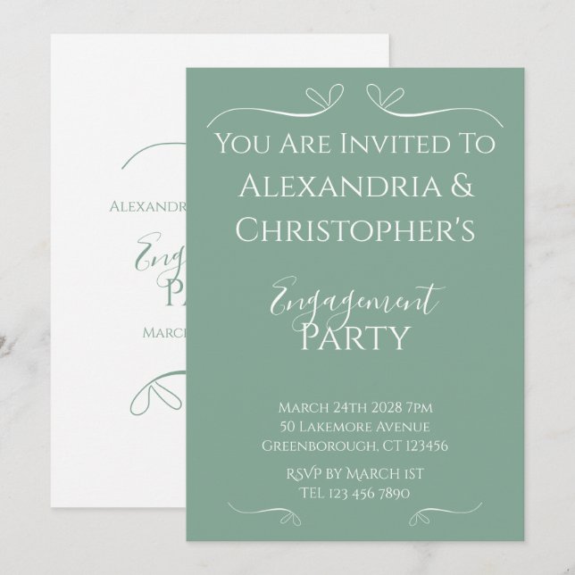Sage Green and White Script Engagement Party Invitation (Front/Back)