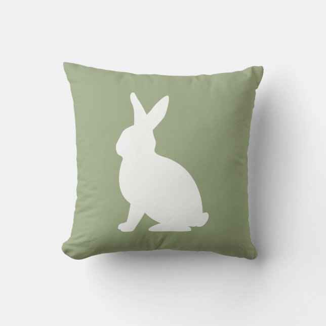 Sage Green And White Sitting Bunny Cute Easter Cushion (Front)