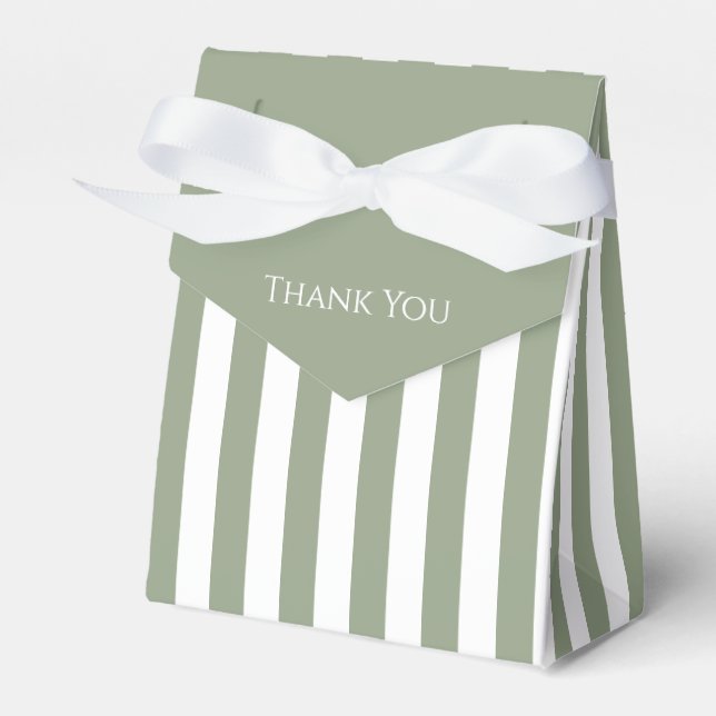 Sage Green and White Stripe Thank You Favour Box (Front Side)