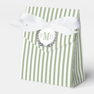 Sage green and white stripes monogram wedding favour box