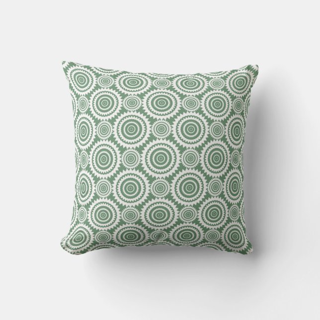 Sage Green and White Stylish Circles Pattern Cushion (Front)