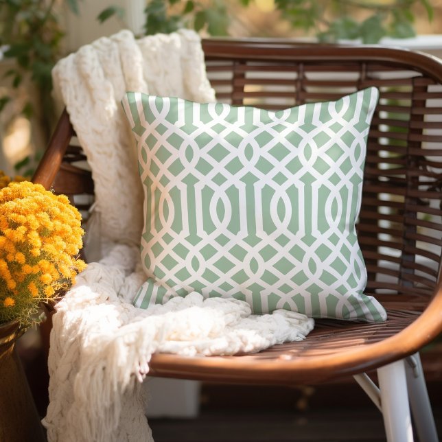 Sage Green and White Trellis Pattern Cushion (Creator Uploaded)