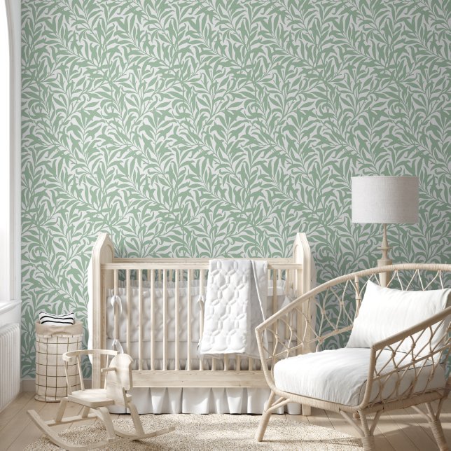 Sage Green and White Willow Bough Wallpaper (Kids)