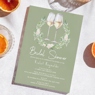 Sage Green and White Wine   Cute Bridal Shower Invitation