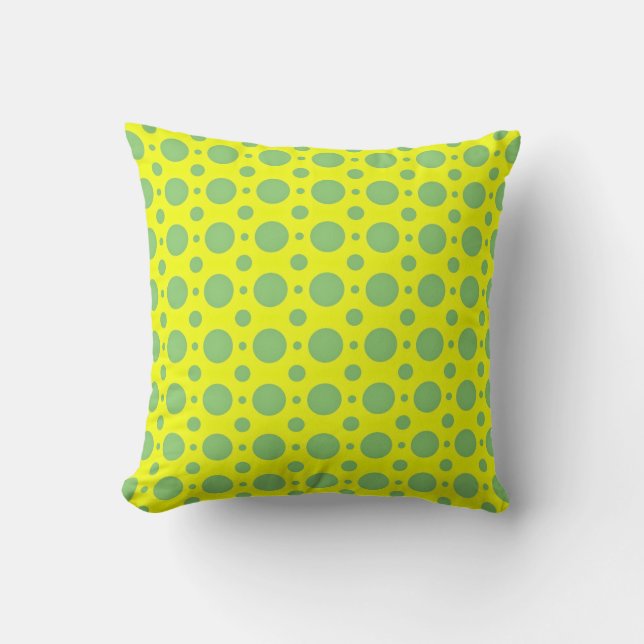 Sage Green and Yellow Polka Dot Throw Pillow (Front)
