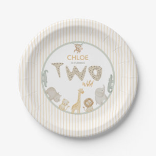 Sage Green and Yellow Safari Two Wild 2nd Birthday Paper Plate
