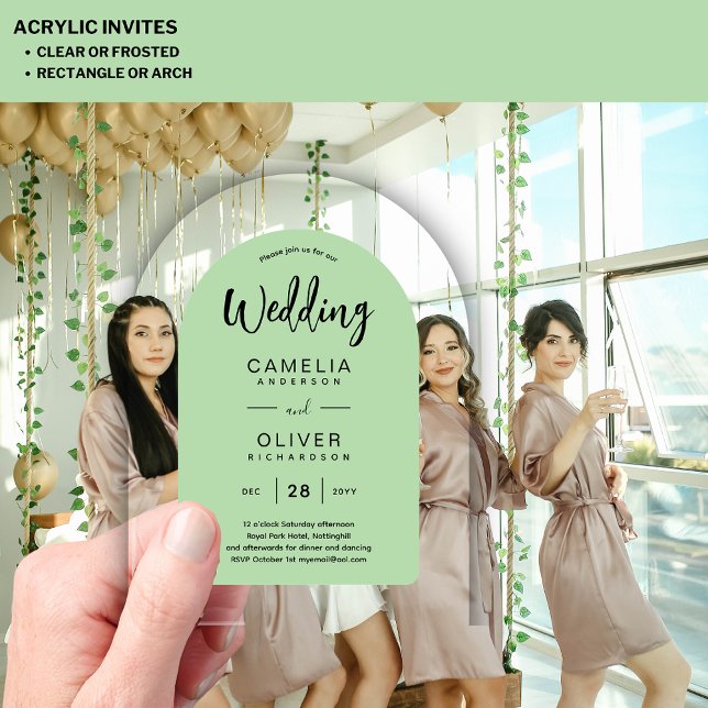 Sage Green Arch Acrylic Wedding Invites Modern Acrylic Invitations (Creator Uploaded)