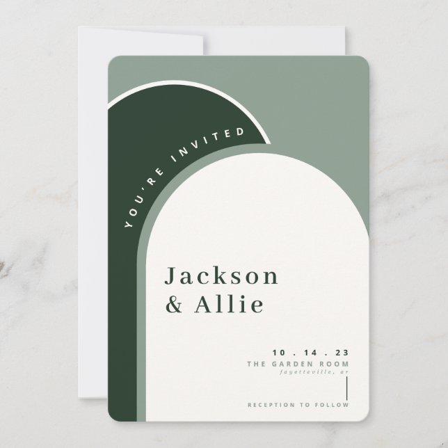 Sage Green Arch Boho Minimalist Wedding Invitation (Front)