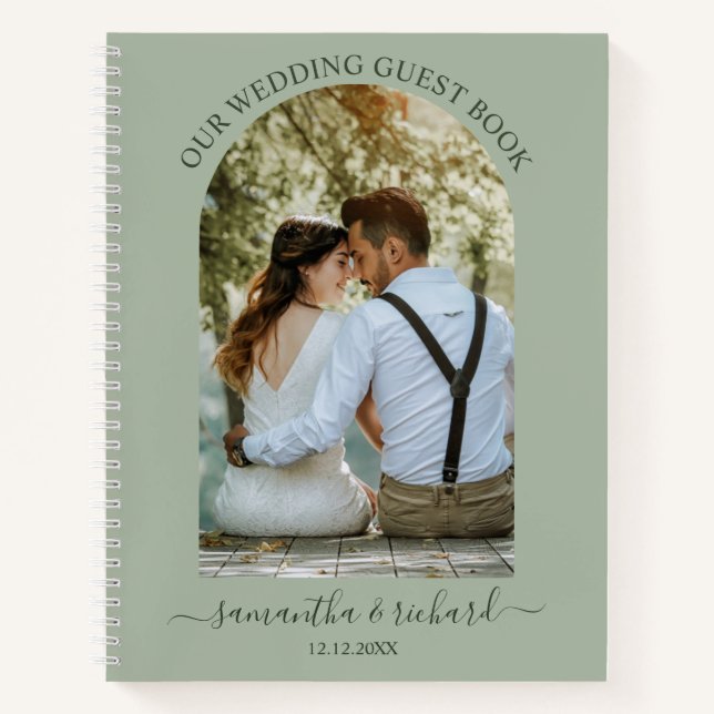 Sage Green Arch Personalised Photo Wedding Guest   Notebook (Front)