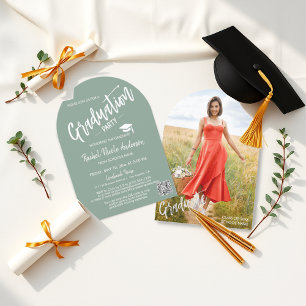 Sage Green Arch Photo Grad Party Invitation