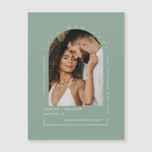 Sage Green Arch Photo Save Our Date Magnetic Card