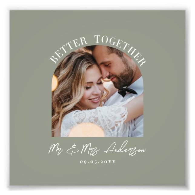 Sage green arch photo wedding gift home decor print (Front)