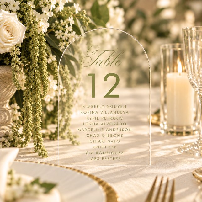 Sage Green Arch Seating Chart Wedding Table Sign Acrylic Invitations (Creator Uploaded)