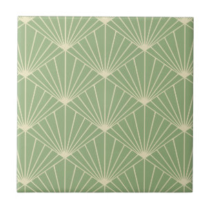Sage Green Art Deco Fan Pattern Tile