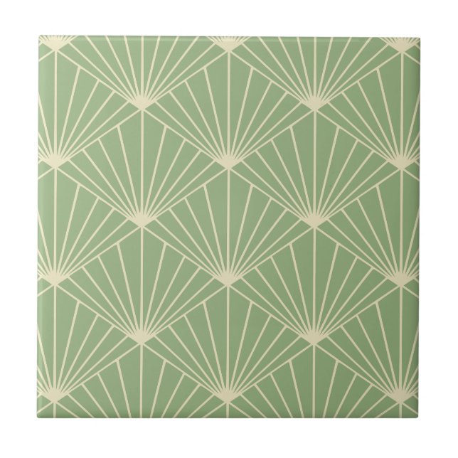 Sage Green Art Deco Fan Pattern Tile (Front)