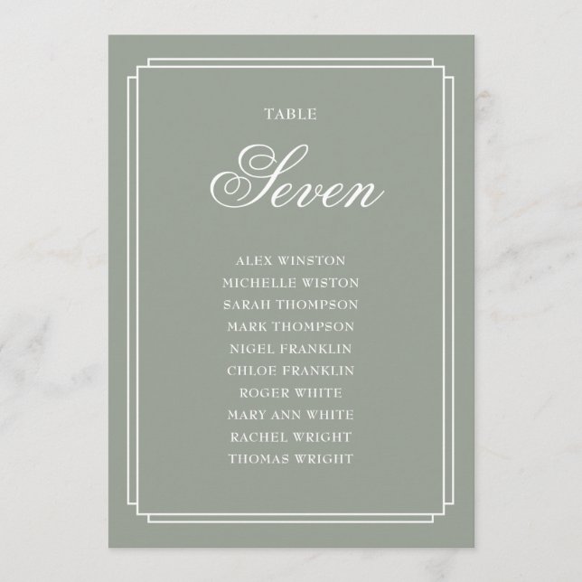 Sage Green Art Deco Table Number Seating Chart (Front)