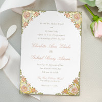 Sage Green Art Deco Tea Rose Foil Invitation