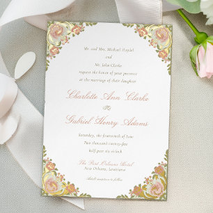 Sage Green Art Deco Tea Rose Foil Invitation
