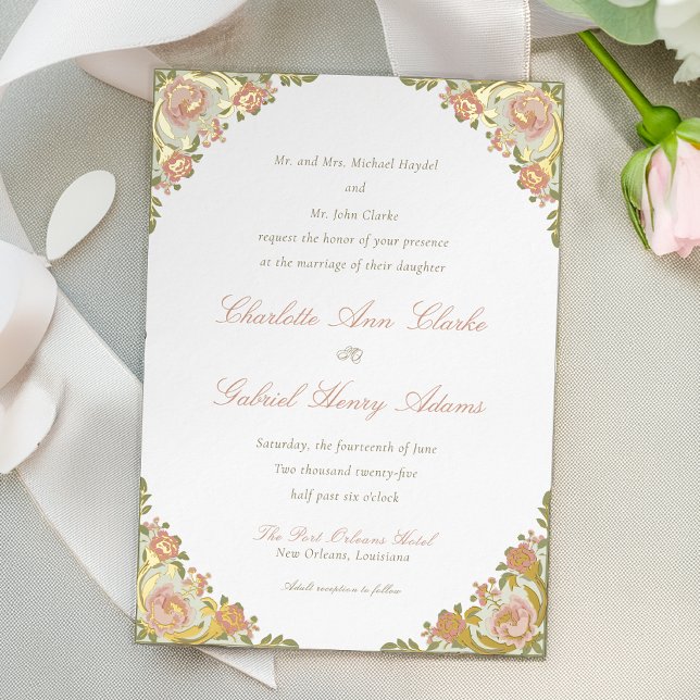 Sage Green Art Deco Tea Rose Foil Invitation (Creator Uploaded)