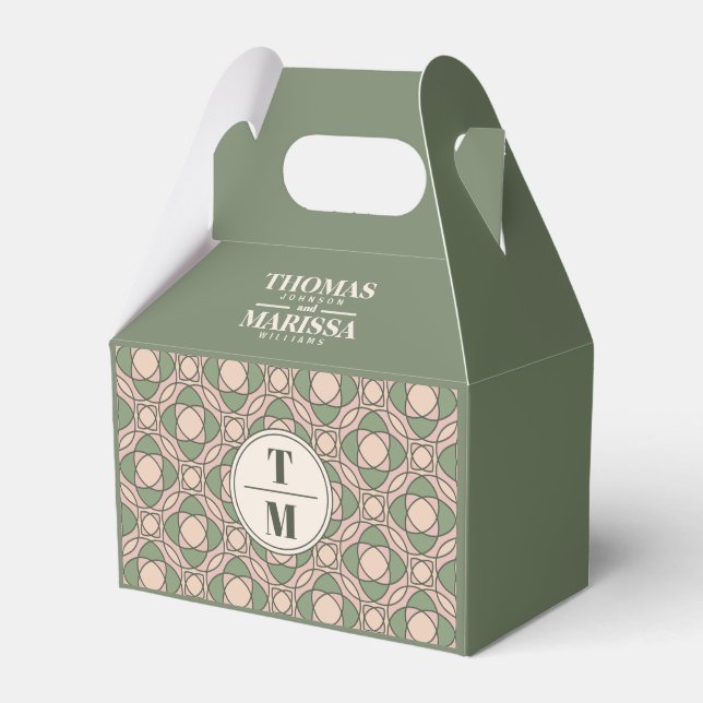 Sage Green Art Deco Wedding Favor Box (Front Side)