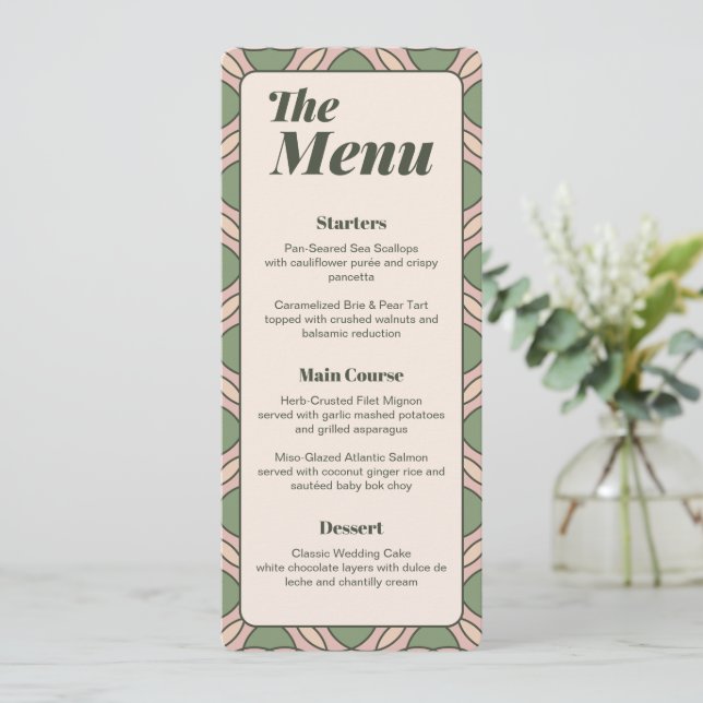 Sage Green Art Deco Wedding Menu Card (Standing Front)