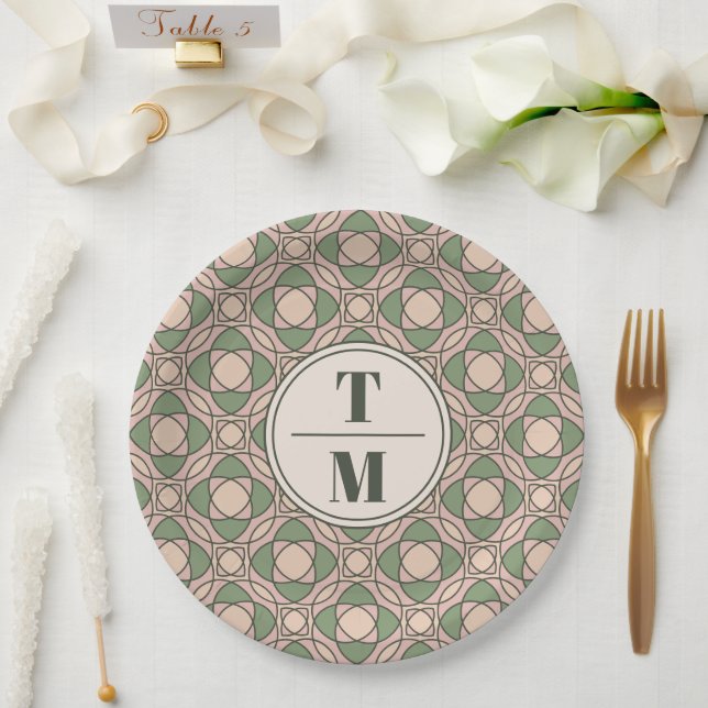 Sage Green Art Deco Wedding Paper Plates (Wedding)