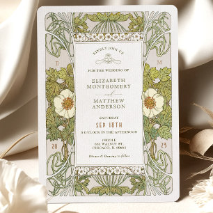 Sage Green Art Nouveau Alphonse Mucha Wedding Invitation