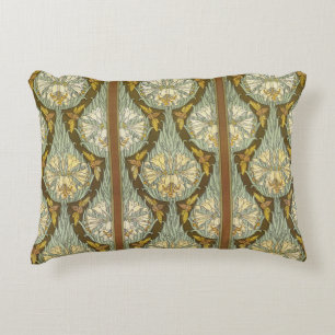 Sage Green Art Nouveau Lily Insect Pattern Decorative Cushion