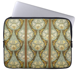 Sage Green Art Nouveau Lily Insect Pattern Laptop Sleeve