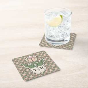 Sage Green Art Nouveau Monogram Wedding Coaster