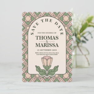 Sage Green Art Nouveau QR Code Save the Date
