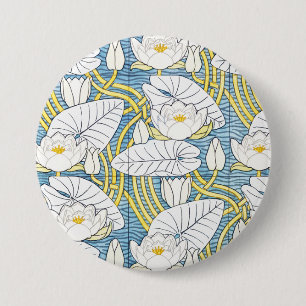 Sage Green Art Nouveau Water Lily Pattern 7.5 Cm Round Badge