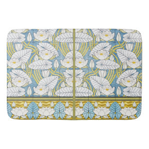 Sage Green Art Nouveau Water Lily Pattern Bath Mat
