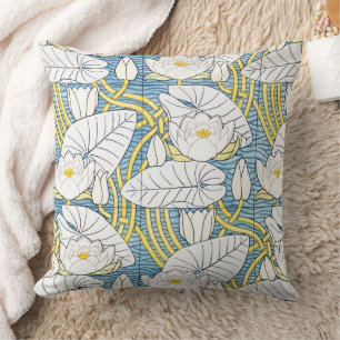 Sage Green Art Nouveau Water Lily Pattern Cushion