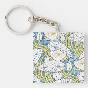 Sage Green Art Nouveau Water Lily Pattern Key Ring