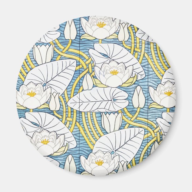 Sage Green Art Nouveau Water Lily Pattern Magnet (Front)