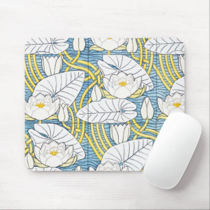 Sage Green Art Nouveau Water Lily Pattern Mouse Pad