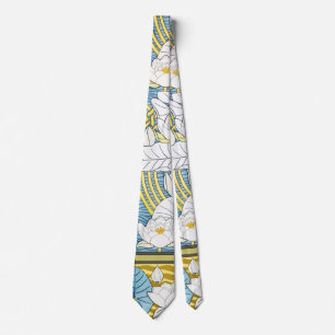 Sage Green Art Nouveau Water Lily Pattern Tie